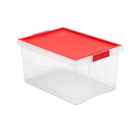 Tatay Boîte de Rangement avec Couvercle, Capacité 35L, avec Poignées, Couvercle en PP Recyclé, Transparent, sans BPA, Rouge. Dimensions 37 x 51 x 26 cm, 1157418