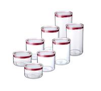 TATAY Set de 8 boîtes de rangement pour la cuisine (2x0,5L, 2x1, 2x1,5L, 2x2L), Sans BPA, Lavable au lave-vaisselle, Empilable, Transparent, Rouge