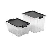 TATAY Lot de 3 Boîtes de Rangement avec Couvercles, 2 x 7L, 1 x 15L, avec Poignées, Couvercle en PP Recyclé, Transparent, sans BPA, Noir. Dimensions 25 x 36 x 29 cm