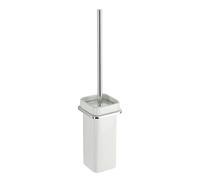 TATAY Brosse Toilettes WC sans perçage | Système Glue Fix ou Vis Incluses | Céramique et Aluminium Résistants | Balayette WC Compacte et Fonctionnelle | 9 x 10,5 x 41 cm - Collection Flat - Blanc