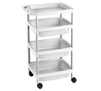 Tatay Chariot à légumes à 4 niveaux, avec roues, 3 paniers et 1 plateau supérieur amovible. Fabriqué en plastique sans BPA, couleur blanc mat. Dimensions : 33 x 43 x 10,3 cm