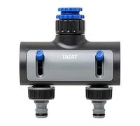 TATAY Distributeur pour tuyaux d'arrosage Premium, 2 Vias, pour robinets 1/2", 3/4", 1", Connecteur Universel, Régulateur, Protection solaire, Installation facile, Gris - Noir