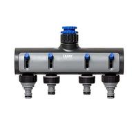 TATAY Distributeur pour tuyaux d'arrosage Premium, 4 Vias, pour robinets 1/2", 3/4", 1", Connecteur Universel, Régulateur, Protection Solaire, Installation Facile, Gris - Noir
