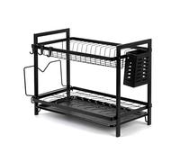 TATAY Egouttoir à Assiettes avec Plateau, en métal, sans BPA, avec Compartiment pour Assiettes et Couverts. Coleur Noir. Dimensions 43,5cm x 24cm x 34cm.