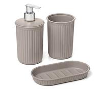 Tatay Ensemble 3 pièces pour comptoir de Salle de Bain (gobelet + Distributeur + Porte-Savon) Baobab, Plastique, sans BPA, Taupe