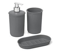 Tatay Ensemble 3 pièces pour comptoir de Salle de Bain (gobelet + Distributeur + Porte-Savon) Baobab, Plastique, sans BPA, Gris Anthracite