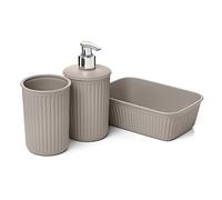 Tatay Ensemble 3 pièces pour Salle de Bain (gobelet + Distributeur + Organisateur A6) Baobab, Plastique, sans BPA, Taupe