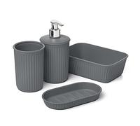 Tatay Set of 4pcs Salle de Bain (gobelet + Distributeur + Porte-Savon + Porte-Savon + Organisateur A6) Baobab, Plastique, sans BPA, Gris Anthracite