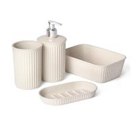 TATAY Lot de 4 Bureaux de Salle de Bain (avec Distributeur de Savon + Porte-Savon + Organisateur A6) Baobab ECOHOME, en polypropylène sans BPA, Plastique 100% recyclé, Beige