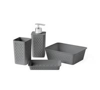 TATAY Lot de 4 Accessoires de Salle de Bain (Tumbler + Distributeur de Savon + Porte-Savon + Organiseur A6) Bohol, polypropylène, sans BPA, Plastique 100% recyclé, Gris Anthracite