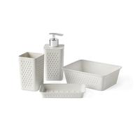 TATAY Lot de 4 Accessoires de Salle de Bain (Tumbler + Distributeur de Savon + Porte-Savon + Organiseur A6) Bohol, polypropylène, sans BPA, Plastique 100% recyclé, Blanc