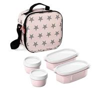 Tatay Sac Isotherme Repas, Capacité 3 L, Avec 4 Boîtes Hermetiques en Plastique (2 x 0,5 L, 2 x 0,2 L) Sans BPA, Rose Avec Des Étoiles. Mesure 22,5 x 10 x 22 cm