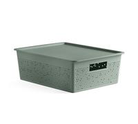 TATAY Boîte de rangement rectangulaire de 12 L avec couvercle Bohol, polypropylène, sans BPA, plastique 100% recyclé, vert, dimensions : 30,5 x 39,5 x 13,5 cm.