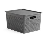 TATAY Panier de Rangement Plastique 20 L Bohol | Boîte Organisatrice avec Couvercle | Ventilation Optimale | Système Modulaire Empilable | Poignées Intégrées | Plastique Recyclé | 30×39×21,5 cm, Gris