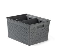 TATAY Paniers de Rangement Bohol, Poignées Intégrées, Plastique Recyclé | TATAY Paniers Rangement Bohol | Set 4 Boîtes | Ventilation Optimale | Système Modulaire Empilable | 30 x 39 x 21,5 cm, Gris