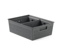 TATAY Paniers de Rangement Bohol, Poignées Intégrées, Plastique Recyclé | TATAY Paniers Rangement Bohol | Set 3 Boîtes | Ventilation Optimale | Système Modulaire Empilable | 30 x 39 x 13,5 cm, Gris
