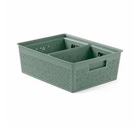 TATAY Bohol Lot de 3 boîtes de rangement rectangulaires (2 x 4 L + 1 x 12 L), polypropylène, sans BPA, plastique 100 % recyclé, vert, dimensions : 30 x 39 x 13,5 cm