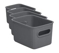 TATAY Paniers et Boîtes de Rangement Plastique 1,5 L Baobab | Boîte Organisatrice | Poignées Intégrées | Design Compact et Polyvalent | Plastique Sans BPA | 12.5x16.4x10 cm, Gris (Lot de 4)