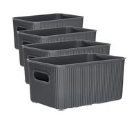 TATAY Paniers et Boîtes de Rangement Plastique 5 L Baobab | Boîte Organisatrice | Poignées Intégrées | Design Compact et Polyvalent | Plastique Sans BPA | 18,1x27,2x13 cm, Gris (Lot de 4)