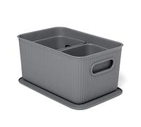 TATAY Paniers et Boîtes de Rangement Plastique Baobab | Set de 3 Boîtes Organisatrices avec Couvercle | Poignées Intégrées | Design Compact et Polyvalent | Plastique Sans BPA | 18,7x27,8x13,3 cm, Gris