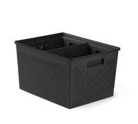 TATAY Paniers et Boîtes de Rangement Plastique Bohol | Set de 4 Boîtes Organisatrices | Ventilation | Système Modulaire Empilable | Poignées Intégrées | Plastique Recyclé | 30x39x21,5 cm, Noir