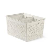 TATAY Bohol Lot de 4 boîtes de rangement rectangulaires (2 x 4 l, 1 x 12 l, 1 x 20 L), polypropylène, sans BPA, plastique 100% recyclé, Beige, dimensions : 30 x 39 x 21,5 cm