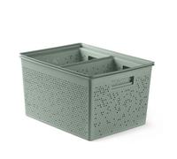 TATAY Paniers et Boîtes de Rangement Plastique Bohol | Set de 4 Boîtes Organisatrices | Ventilation | Système Modulaire Empilable | Poignées Intégrées | Plastique Recyclé Sans BPA | 30×39×21,5cm, Vert