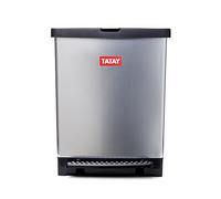 TATAY Poubelle de Cuisine, Capacité 25L, Pédale Rétractable, Polypropylène, Sans BPA, Sac Poubelle 30L. Gris Metallique. Dimension 33,5 x 31 x 42cm