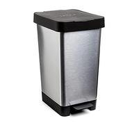 TATAY Poubelle de Cuisine Smart, Capacité 25L, Pédale Rétractable, Polypropylène, Sans BPA, Sac Poubelle 30L. Gris Metallise. Dimension 26 x 36 x 47cm