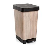 Tatay Poubelle de Cuisine Smart, Capacité 25L, Pédale Rétractable, Polypropylène, Sans BPA, Sac Poubelle 30L. Bois. Dimension 26 x 36 x 47cm