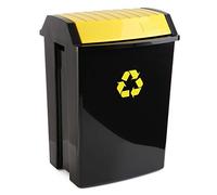 Tatay Poubelle de recyclage 1102302 50 L, couvercle basculant, plastique noir/jaune 40x33,5x57,5 cm