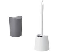 TATAY Poubelle Salle Bain et Brosse Toilettes WC | Poubelle Salle Bain Grise avec Couvercle à Bascule | Capacité 6L | Brosse Toilettes WC Blanche | Ensemble Résistant et 100% Recyclable