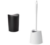 TATAY Poubelle Salle Bain et Brosse Toilettes WC | Poubelle Salle Bain Noire avec Couvercle à Bascule | Capacité 6L | Brosse Toilettes WC Blanche | Ensemble Résistant et 100% Recyclable