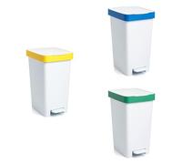 TATAY Poubelles de Recyclage avec Pédale Smart 25L | Lot de 3 : Plastique, Carton et Verre | Design Compact et Fonctionnel | Intérieur & Extérieur | Pour Sacs 30L | Plastique Recyclé Sans BPA