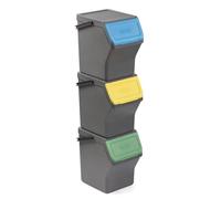 TATAY Set 3 poubelles modulaires et empilables. Capacité de 20 litres. polypropylène. Couvercles colorés avec ouverture à charnière. Large ouverture frontale. Poignée de transport. Gris. 36x35x27 cm.