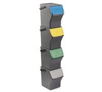 TATAY Jeu 4 poubelles modulaires et empilables. Capacité 20 litres. En polypropylène. Couvercles colorés avec ouverture à charnière. Large ouverture frontale. Poignée de transport. Gris. 36x35x27 cm.