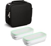 Tatay Sac Isotherme Repas, Capacité 3 L, Avec 2 Boite Hermetiques En Verre 0.57l, Noir, 22 X 12 X 21.5 Cm.[G460]