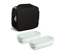 Tatay Sac Isotherme Repas, Capacité 3 L, Avec 2 Boite Hermetiques en Verre 0.57L, Noir, 22 x 12 x 21.5 cm