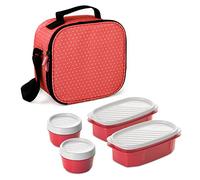 Tatay Sac Isotherme Repas, Capacité 3 L, Avec 4 Boîtes Hermetiques en Plastique (2 x 0,5 L, 2 x 0,2 L) Sans BPA, Pois Rose. Mesure 22,5 x 10 x 22 cm