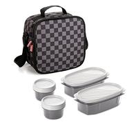 TATAY Urban Food CASUAL, Sac thermique Porte-aliments avec 4 containers d’aliments inclus. Sac textile à carreaux gris et noirs. Mesures 22.5 x 10 x 22 cm