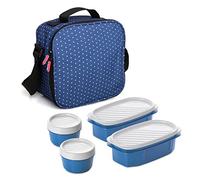 Tatay Sac Isotherme Repas, Capacité 3 L, Avec 4 Boîtes Hermetiques en Plastique (2 x 0,5 L, 2 x 0,2 L) Sans BPA, Pois Bleu. Mesure 22,5 x 10 x 22 cm