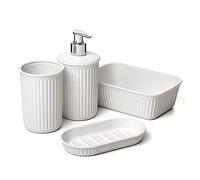 Tatay Set of 4pcs Salle de Bain (gobelet + Distributeur + Porte-Savon + Porte-Savon + Organisateur A6) Baobab, Fabriqué en Plastique, sans BPA, Couleur Pergamon Blanc