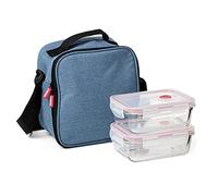 Tatay Sac Isotherme Repas, Capacité 3 L, Avec 2 Boite Hermetiques en Verre 0.57L, Denim Blue, 22 x 12 x 21.5 cm