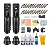 TATELF Kit Complet Machine Sans Fil, 2 Stylos avec Batterie Rechargeable 1800mAh, 20 Cartouches & Aiguilles, 10 Encres, Équipement Pratique pour Débutants et Artistes