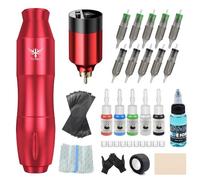 TATELF Kit Machine à Tatouer Sans Fil Professionnel - Batterie 1500mAh, 10 Aiguilles, 5 Encres Couleur, Savon Bleu, Peau Pratique - Pour Débutants et Artistes
