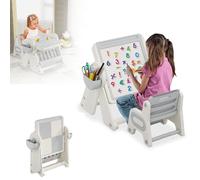 TATIVALO Ensemble table pour enfant avec table à blocs de construction et rangement comprenant 1 chaise, surface à dessin magnétique, plateau de table double face (tableau et blocs de construction),