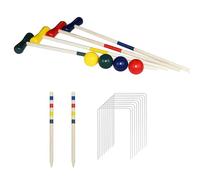 TATIVALO Jeu de croquet de jardin en bois pour 4 joueurs, jeu de croquet pour l'extérieur, avec pieux, raquettes, balles et buts