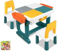 TATIVALO Table pour enfant 6 en 1 avec 2 chaises, table de jeu avec 300 | Table d'activités multifonctionnelle pour enfants, plateau double face, table à sable, table de construction et de bricolage