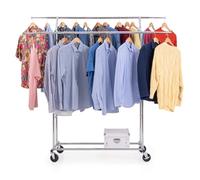 Tatkraft Denver - Portant à Vêtements Solide sur Roulettes, Professionnel, Jusqu'à 110 kg, Double Barre, Réglable, Pliable, Montage en 1 Min, Chromé