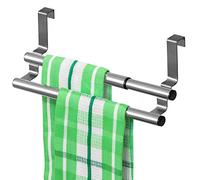 Tatkraft Double, Porte Serviette en Acier Inoxydable pour Portes et Placards, Porte-Torchons Double avec Installation Facile, sans Perçage- Largeur Extensible, Dimensions: 25-40 x 8 x 9 cm